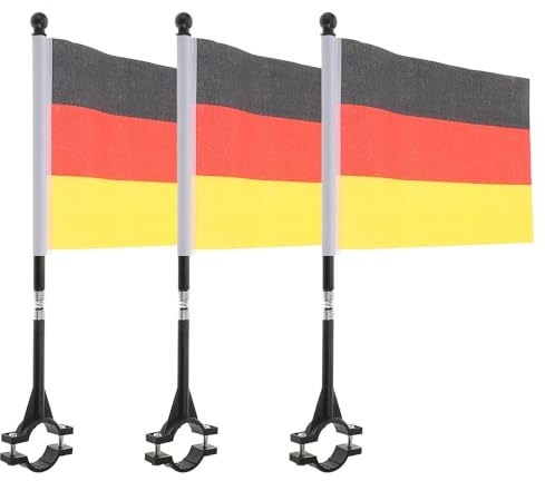 Levemolo 3 Stück Packung Fahrradlenkerfahnen Deutschland Inklusive Fahnenmast Einfache Befestigung ohne Werkzeug Geeignet für Radfahrer und Fahrzeugdekoration
