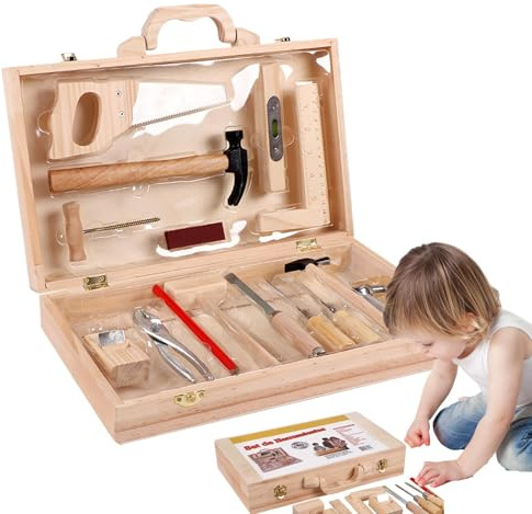Ensemble d'outils de Jeu en Bois, boîte à Outils pour Jeux de Fiction | Apprentissage des Jouets de Construction pour Le développement - Outils d'apprentissage pour en Bois avec s