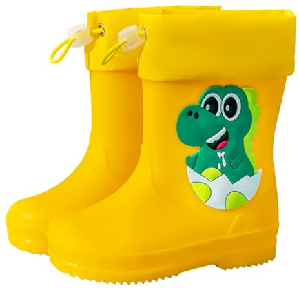 HAGOT Botas de Agua para Niños y Niñas, Impermeable Lluvia Caucho con Ajustable Cordón Bebé Unisex, Amarillo, EU 24-25