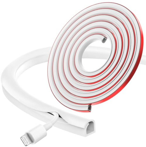 REFLYING Mini Goulotte Cache Câble Souple en Silicone (10x10mm) - 3m Passe Câble Mural Autocollant à Bords Enroulés, Capacité 1-2 Fils, Gestion de Câbles pour TV, Bureau et Maison - Blanc
