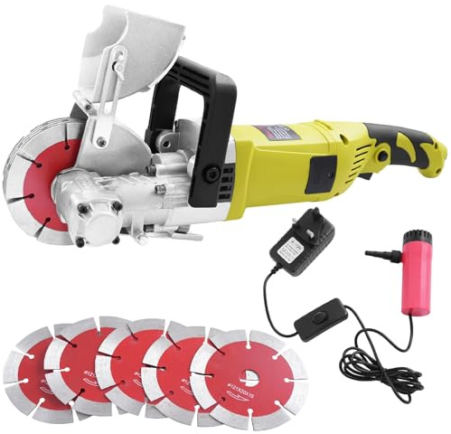 Wall Chaser with Dust Extractor, 4000W, 6000RPM Speed, 30mm Max Cutting Width & Depth, Electric Wall Groove Cutting Machine with 5 Blades, Professional Brick Slotting Machine