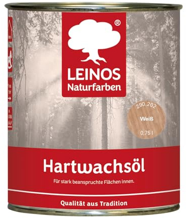 LEINOS Hartwachsöl 0,75 l Weiß – natürliches, ergiebiges Holzöl für Fußböden, Möbel und Treppen | seidenmatt, pflegend, für alle Innenholzflächen geeignet, schützt vor Feuchtigkeit und Abnutzung