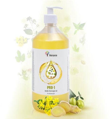 Verana Olio per Massaggi PRO-1, Professionale Neutro, Inodore, 100% Naturale, Vegano, per Corpo, Viso, Capelli, Unghie, Piedi, Orecchie, Smagliature, Anti-cellulite (1L)