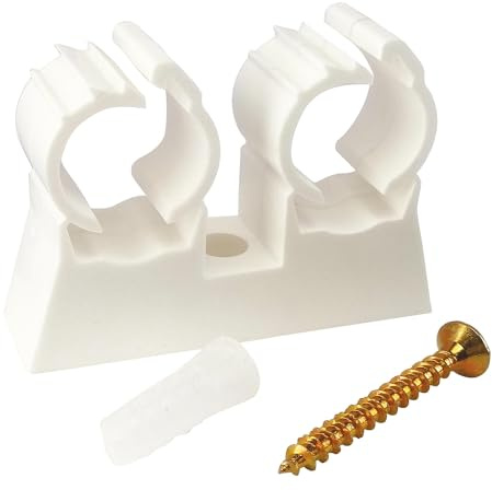 SOMATHERM FOR YOU - Satz von 10 Doppelsitz Clips für Rohrdurchmesser 20 mm | Befestigen Sie 2 Rohre gleichzeitig mit diesem kompletten Doppelhalter mit Schrauben und Dübeln im Lieferumfang enthalten.