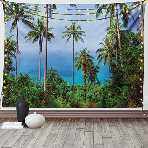 ABAKUHAUS Palme Wandteppich, Ozean-Szene aus Dschungel Tropische Bild des Paradieses in der Natur Thema, aus Weiches Mikrofaser Stoff Wand Dekoration Für Schlafzimmer, 230 x 140 cm, Blau Grün