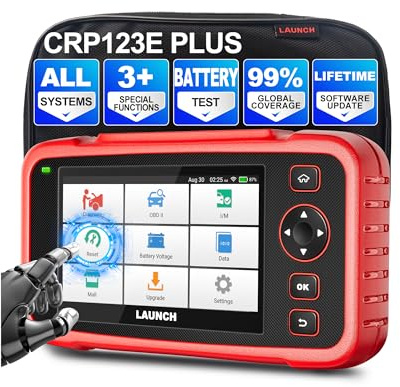 LAUNCH CRP123E Plus OBD2 Diagnosegerät Alle System Diagnose Tool | Öl/SAS/Drosselklappe Zurücksetzen Scanner, AutoVIN, Batterie Vol. Monitor,10+ Sprachen, lebenslanges kostenloses Update(Rot)