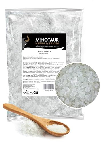Minotaur Salt | Gros sel de mer pour le moulin à sel 2 x 500 g (1 kg) | Sel de Mesolongi de Grèce 100% naturel, avec l'iode naturel de la mer