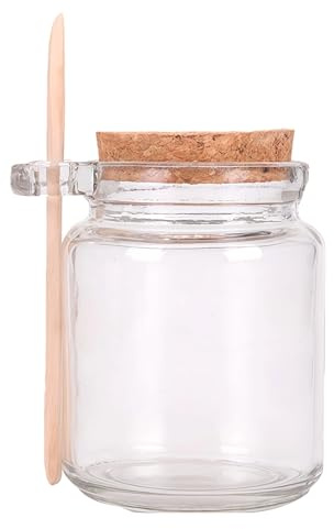Reusable Thick Clear Glass Storage Jar with Cork Stopper and Wooden Spoon for Keeps Food Dry Fresh for Home Kitchen Bathroom Cosmetics Gifts Travel 8oz 250ML