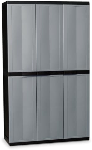 TOOMAX Armadio Trend Midi 3 ante nero/grigio basalto con ripiano regolabile, 97x37x165h cm in plastica riciclata, resistente ai raggi UV, con predisposizione per lucchetto, ideale per esterni