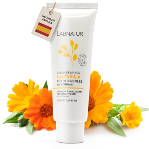 Crema de Manos Caléndula - Hidratante - 100 ml - Labnatur | Con Aceite de Almendras Dulces, Camomila y Urea - Reparadora - Piel Sensible - Natural y Vegana - Hecha en España