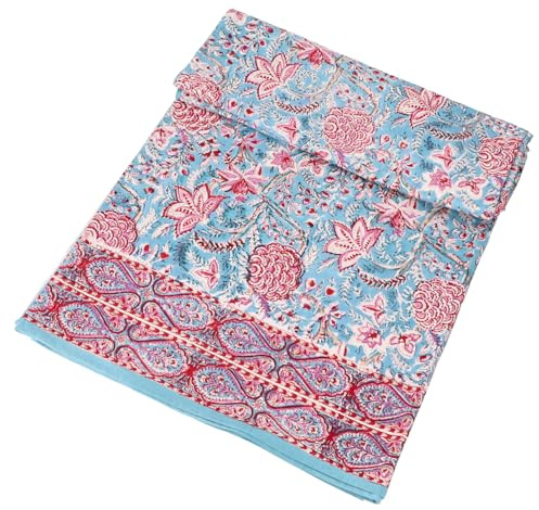 Blockdruck Tagesdecke, Bett & Sofaüberwurf, Design 28, Single 150*200 cm | 100% Baumwolle, handgefertigt, traditioneller Blockdruck, vielseitig einsetzbar, dekorativ