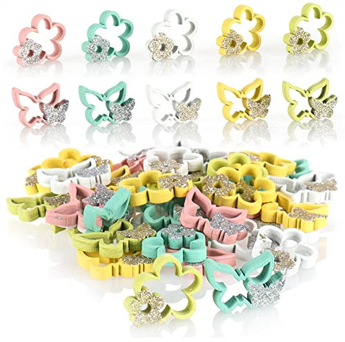 COM-FOUR® Set da 48 pezzi fiore e farfalla - decorazione da spargere in legno con glitter - decorazione per la tavola - decorazione primaverile (48 pezzi di glitter pasquali)