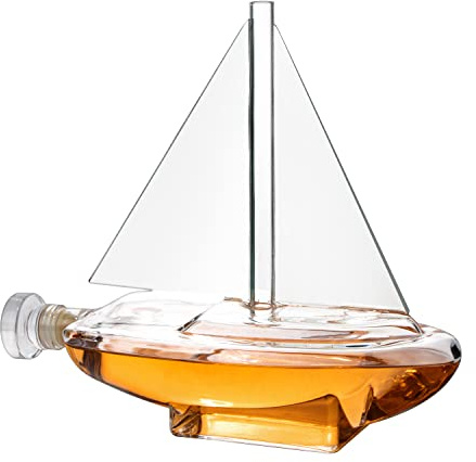 The Wine Savant Sailboat Whiskey & Wine Decanter Ship - Ship Decanter Set 750ml - Drink Dispenser for Wine, Whiskey, Ship In A Bottle Decanters Bar Set, Liquor Scotch Bourbon, Boating Mariner Gifts