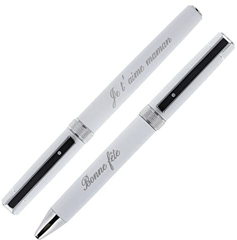 Ocadeau Set aus 2 weißen Stiften mit Textgravur - Personalisierbares Schreibset aus 2 weißen Stiften mit Gravur