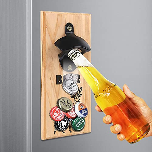KAYBTNT Decapsuleur Mural Biere Aimanté, Ouvre Bouteille pour Cuisine Jardin Terrasse, Décapsuleur en Bois Personnalisé, Décapsuleur Original avec Conception innovante | Accessoire Bar,2 pcs