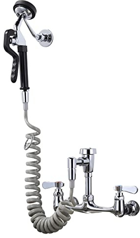 IVIGA Pet Grooming Faucet, Wall Mount 8 Centers Mixing Faucet, Brass Pet Grooming Unit with Aluminum Spray Valve, Coiled Hose, Vacuum Breaker, Lever Handles for Shower Bathroom Garden Outdoors Sink