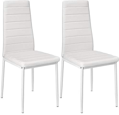 DDMINE Esszimmerstühle 2er Set, Esszimmer Dtühle Modern, Kunstleder-Bezug, Hohe Rückenlehne, Bequemer Esszimmerstuhl, Kunstleder Stuhl, SGS Geprüft (2, Weiß)