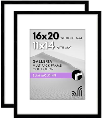 Americanflat 16x20 Poster Frame in Black, 2 Pack - Use as 11x14 Picture Frame with Mat - Includes Sawtooth Hanging Hardware For Horizontal or Vertical Display