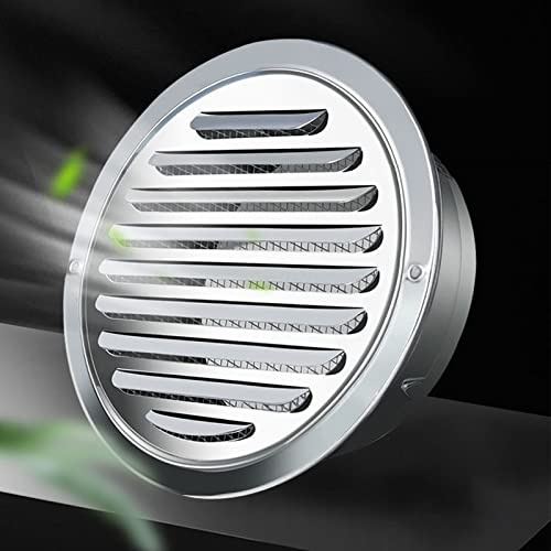 Flat Ventilation Air Vent Dryer Vent Hood 2.8inch To 7.9inch Stainless Steel Louvered Grille Air Vents With Fly Screen Mesh Round Wall Flat Vent Outlet Cover Easy To Install Weather Resistance ( Size