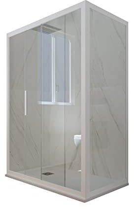 Cabine parois de douche angulaire coulissante 90x110 cm H 200 en PVC Blanc Matt Verre Transparent mod. Deco Duo