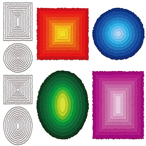 GLOBLELAND Deckle Edge Frame Cutting Dies Metal Deckle Rectangles Round Frame Die Cuts Embossing Stencils Template for Paper Card Making Decoration DIY Scrapbooking Album Craft Decor