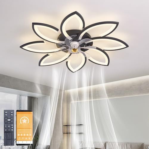 Narwhal Leise Deckenventilator mit Beleuchtung 74W Dimmbar LED Deckenleuchte Ventilatorlicht Modern Wohnzimmerlampe Schlafzimmer Küche Esszimmer Lampen mit Ventilator, Schwarz