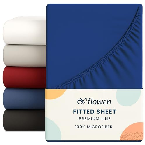 Flowen Spannbettlaken 200x200 cm aus 100% Polyester-Mikrofaser Spannbetttuch Marineblau für Bett Atmungsaktive Hypoallergene Bettlaken Anti-Milbe Leicht Weich und Knitterfrei mit 30 cm Tiefe Tasche