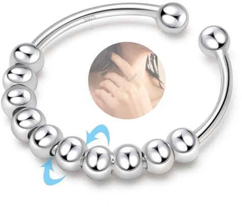 YUGDRUZY Anxiety Ring Silber 925 Frauen Ringe Damen Verstellbar Anti Stress Ring Spinner Ring Damen Fidget Ring Angst Ring Skill Ringe Silber 925 Damen Angstring Stressring Schmuck Geschenke Frauen