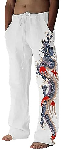 KeepRock Pantalon Large d'été pour Hommes Pantalon de Plage avec Poches Pantalon de détente imprimé Dragon Pantalon de Yoga