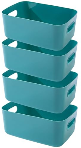 EURXLQ 4 Stück Aufbewahrungsbox Kunststoff Aufbewahrungskorb mit Griffen Eingedicktes Badezimmer Organizer Küchenschrank Körbe Aufbewahrung Kunststoffbox für Badezimmer Küche (Grün, 25×18×10 cm)