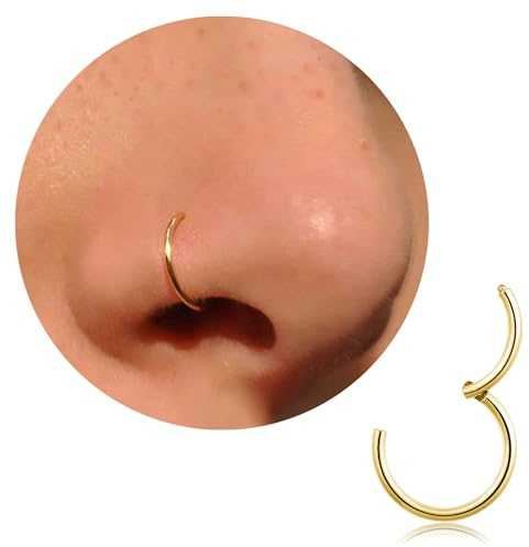 20G 18G 16G Titanium Nose Ring Hoop, Cartilage Hoop Earrings for Women Men Silver Gold Nose Ring Septum Ring Tragus Conch Helix Daith Lip Piercing Jewelry 6mm/7mm/8mm/9mm/10mm (Gold-20g, 7mm)