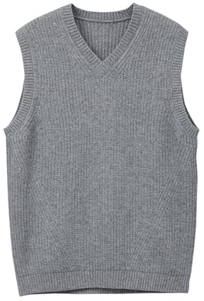 Pull tricoté sans Manches col en V pour Hommes Solid Color Top Slim pour Hommes_Grey_XXXX-Large