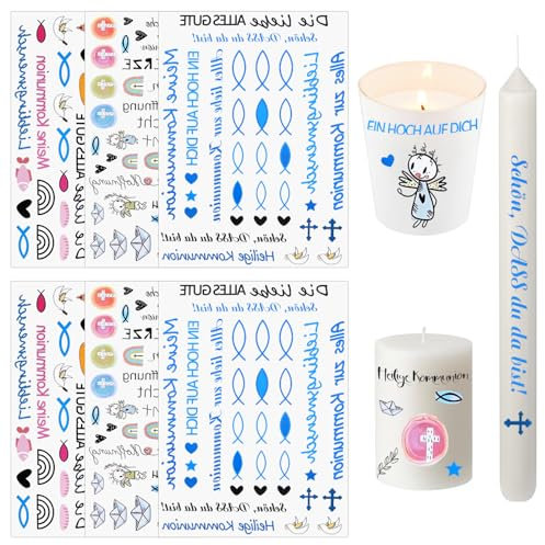 6 PCS Kerzentattoos Kommunion(200+ Muster) Kerzentattoo Wasserschiebefolie Kerzenfolie Kerzenaufkleber Kerzen Tattoo Kommunion DIY Geschenk Kerzenaufkleber candle