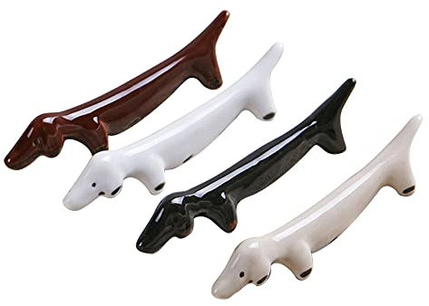 Lot de 4 repose-baguettes en céramique pour saucisses - Pour cuillère, couteau et fourchette, teckel, décoration d'intérieur
