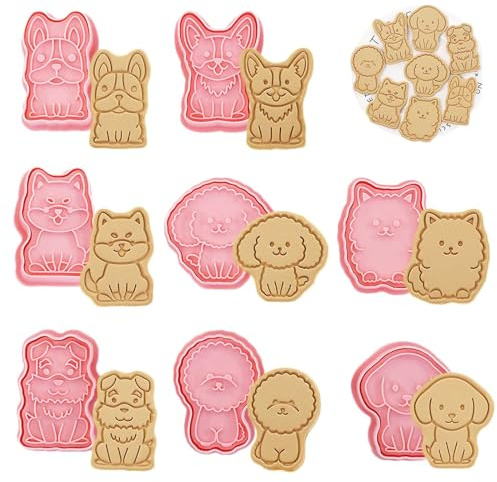 WishesMar Hund Ausstechformen Set 8 Stück Keks Ausstecher Stempel 3D Cartoon Tier Ausstechform – Keksformen zum Kekse Backen, DIY, Fondant, Festliche Dekoration