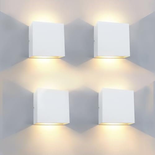 KICAAO 4 Pezzi Applique da Parete Esterno LED Lampada da Parete Interno Moderno Bianco,12W Luce Caldo 3000k, Lampada Muro IP65 Impermeabile Quadrata Alluminio Lampada da Parete Esterna… (4)