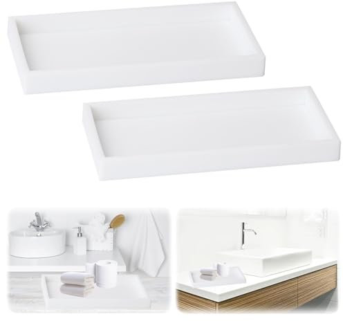 Badezimmertablett, 2 Stück Bad Tablett Kosmetiktabletts Schmuck Tablett Organizer Deko Platte Zubehörablage Servierbrett Tray für Küche Bad Accessoires (Klein Weiß)