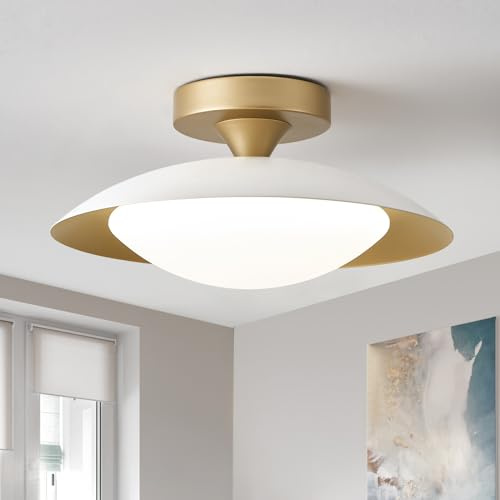 ZUYURT Small Dimmable Mid Century Modern Ceiling Light,5CCT LED White Gold Semi Flush Mount Ceiling Lamp,for Hallway Entryway Bedroom Laundry Room Kitchen Light Fixture 2700K-6000K,11.81 in