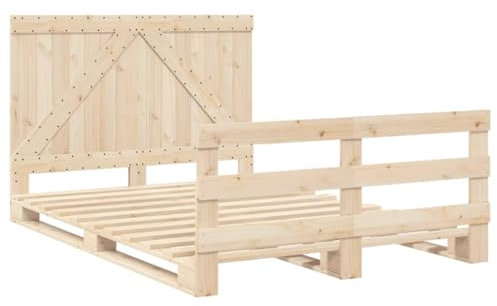 vidaXL Massivholzbett, Holzbett Bett mit Kopfteil Fußteil, Bettrahmen mit Lattenrost, Palettenbett Doppelbett Schlafzimmerbett, 140x200cm Kiefer