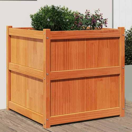 Iiaky Jardinière Cire Marron 70x70x70 cm Bois de pin Massif,Jardiniere sur Pieds,Bac avec Treillis,Jardiniere Terrasse
