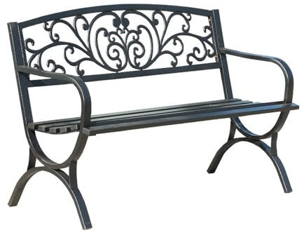 WRYsqbhjyb Gartenbänke, Gartenbank Aus Eisen, Terrassenbank mit Gemusterter Rückenlehne, Bänke für Draußen für Hof, Terrasse, Eingangsbereich, Park, Außenbereich