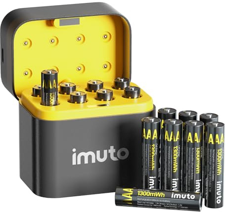 imuto Wiederaufladbare AAA Batterien 16er Pack Lithium Akkus mit Ladegerät, 1300mWh 1.5V Konstante Spaltung, Langlebig und Schnellladefähig