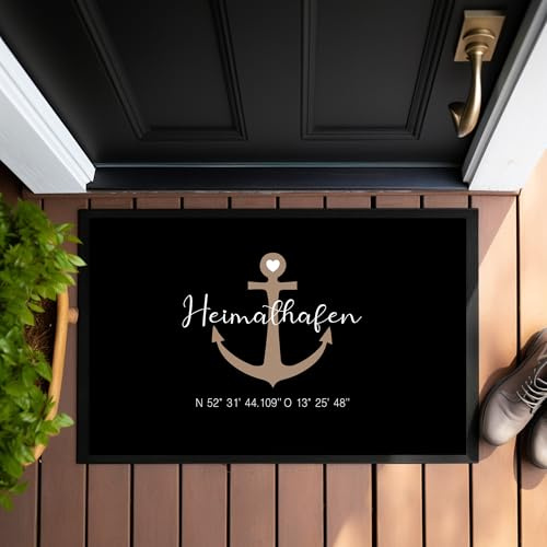 Manufaktur Liebevoll Fußmatte Personalisiert Namen Fussmatte Schmutzfangmatte Koordinaten Heimathafen Anker Teppich Geschenk Hochzeit Familie Geschenk Einzug Umzug Name (Heimathafen)