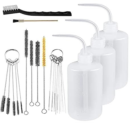Quystetes 24 Pcs Kit di Pulizia per Spruzzatore di 500 Ml Plastica Squeeze Wash Bottle Tube Bottle Pennelli Kit di Pulizia per Pistola di