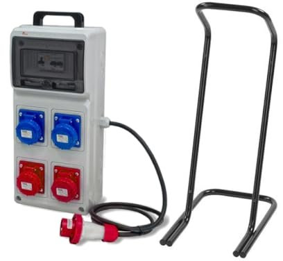 Quadro ASC portatile, 3KW 230V/9KW 400V, IP65, 2 prese 2P+T 16A e 2 prese 3P+T 16A, spina 3P+N+T 16A, con magnetotermico differenziale, pulsante di emergenza e cavalletto - Rosi 2243C
