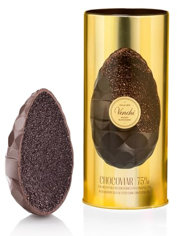 Venchi - Œuf en Chocolat Chocoviar 75%, Saveur Extra Foncé 75%, avec Granulés Extra Foncés, avec Surprise, Sans Gluten, Vegan, 350 gr, Collection Pâques, Idée Cadeau