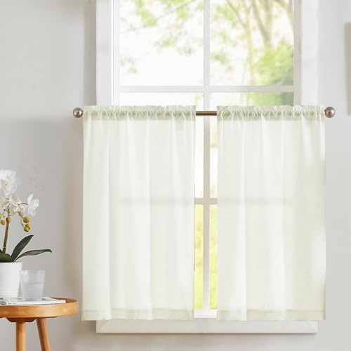 Vangao Scheibengardinen Modern Bistrogardine 2er Set 65B x 60H cm Elfenbein