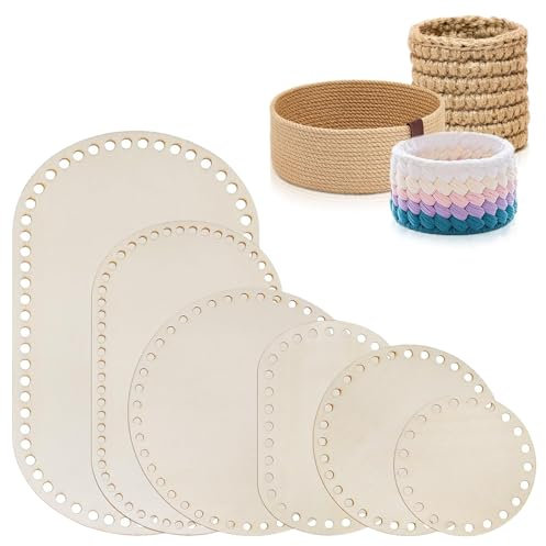 6 Stück Korbboden Zum Häkeln, Holzboden zum Häkeln Korb Flechten Set Gehäkelter Korbboden für DIY Korb Webbedarf Heimdekoration Kunsthandwerk(Ovaler/Rund)