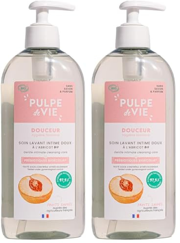 Pulpe de Vie - Soin Lavant Intime Certifié BIO Nude XL 400ml - Anti-gaspi ! Abricot - PH Neutre - Prébiotiques Protecteurs - Éco-Responsable, 100% recyclable, à base de fruits bio upcyclés (Lot de 2)