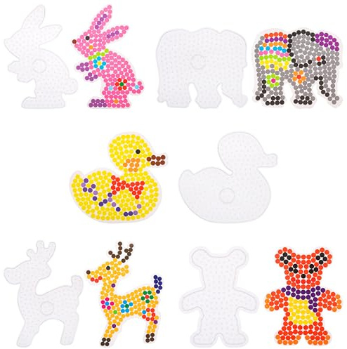 Zocipro 5 Stück Große Bügelperlen Platten 10mm – xxl Steckplatten Bügelperlen in vielen Tier Formen, Set mit 5 Steckplatten und Vorlagen – Elefant, Kaninchen, Bär, Ente, Hirsch, für Kinder ab 3 Jahre